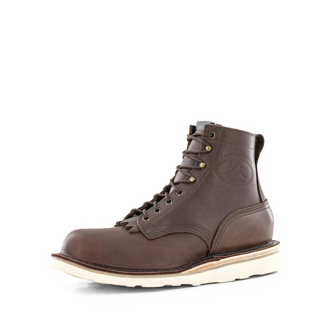 Side view of the Forefront Brown leather work boot on a white background