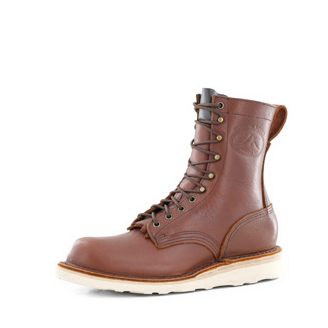 Side view of the Forefront 8 inch redwood leather work boot on a white background
