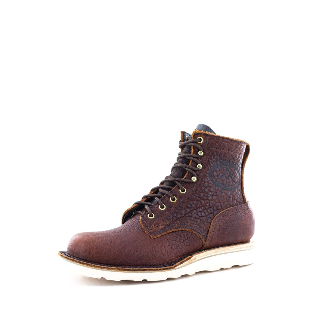 Side view of the Forefront Bison leather work boot on a white background