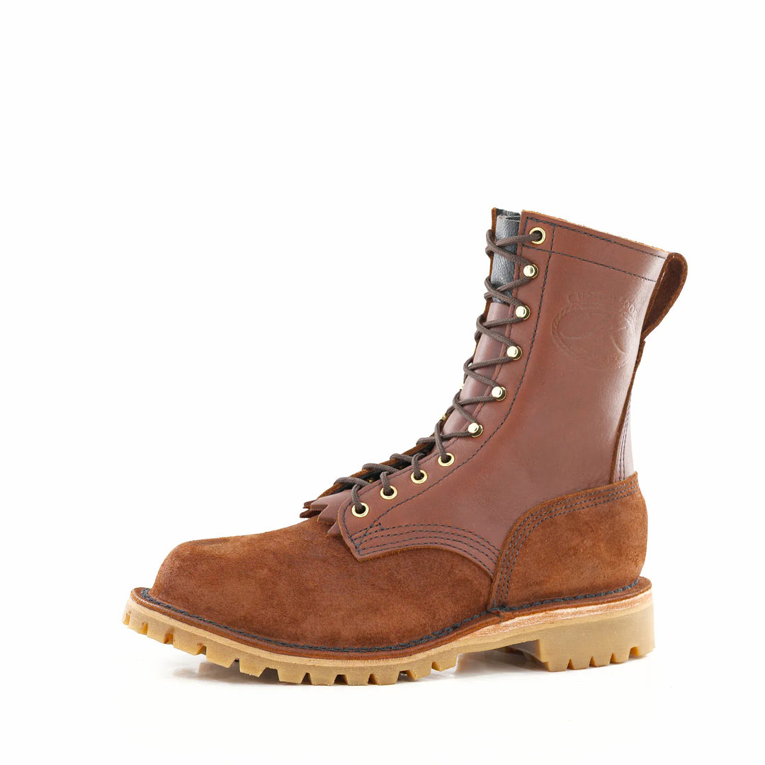 Side view of the OT Redwood rough leather work boot on a white background